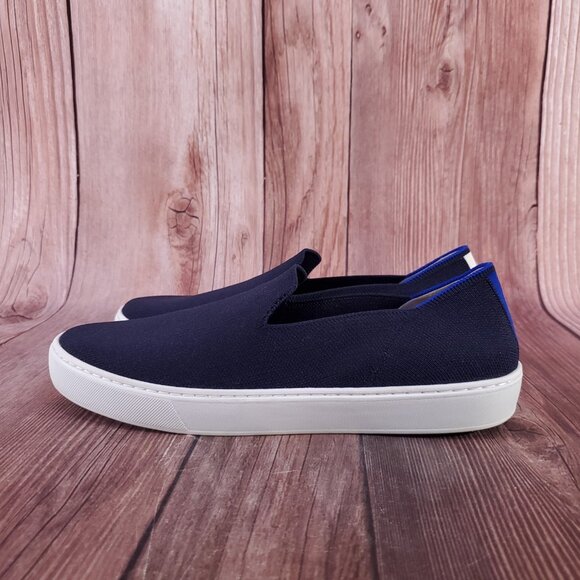 Rothys Womens Size 11 The Original Slip On Sneakers Navy Blue Knit Shoes - Picture 2 of 15